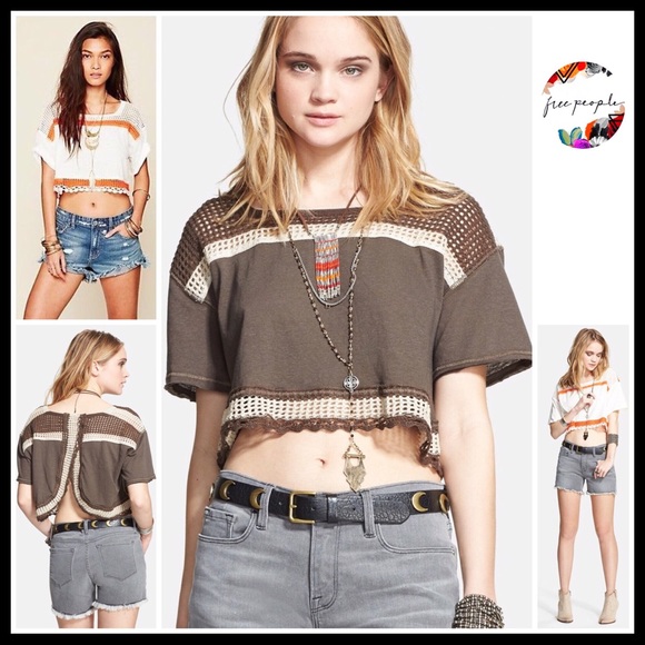 FREE PEOPLE ENVELOPE BACK CROP KNIT TEE TOP A2C - Picture 8 of 8